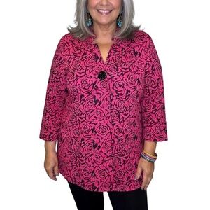 Samuel Dong Pink Rose Lagenlook Boxy Knit Sweater Jacket sz XL